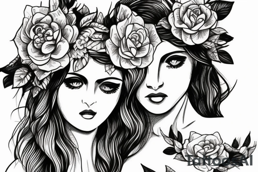 Myian female god with a flower crown tattoo idea