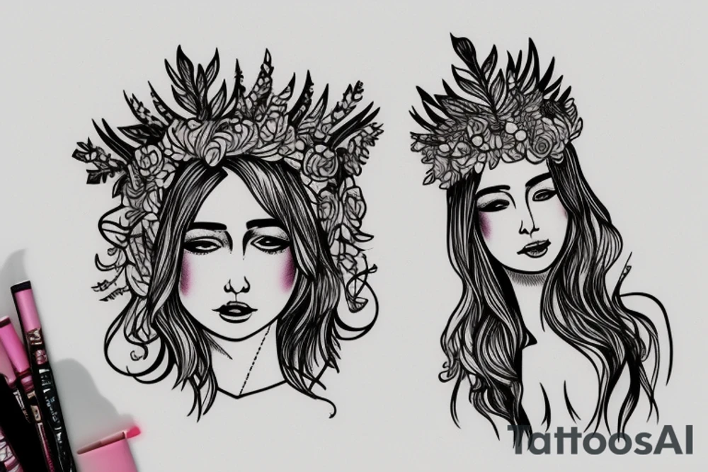 Myian female god with a flower crown tattoo idea