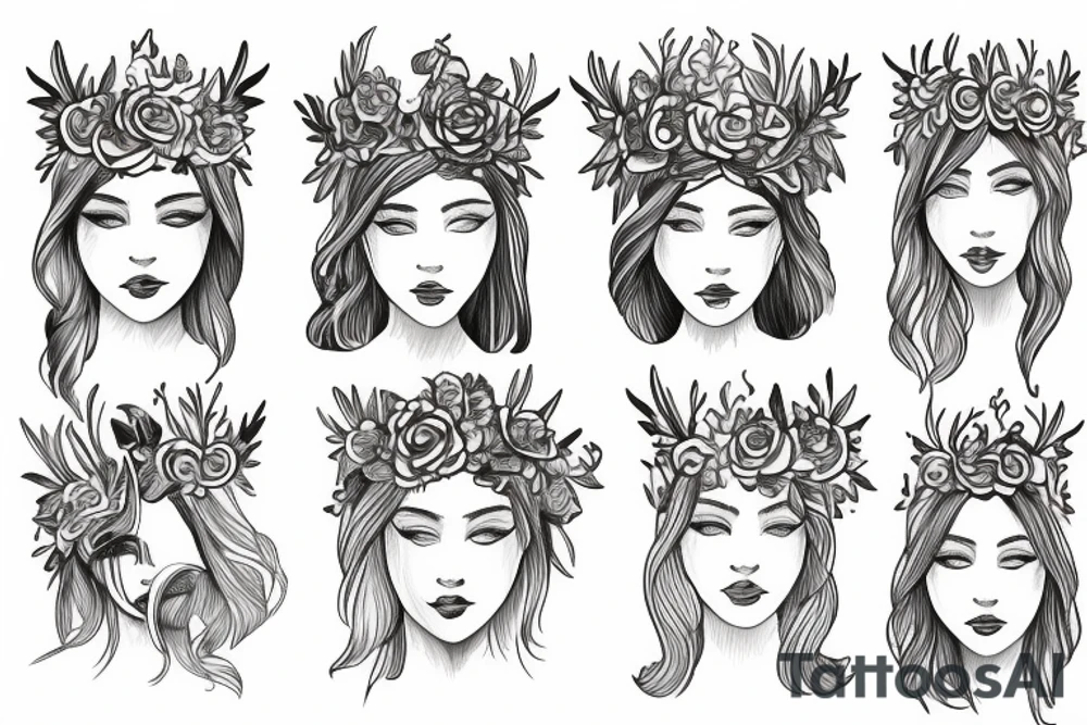 Myian female god with a flower crown tattoo idea