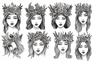 Myian female god with a flower crown tattoo idea