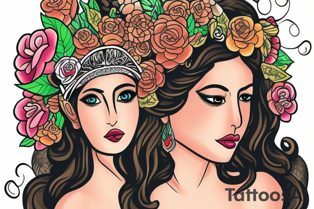 Mayan female god with a flower crown tattoo idea