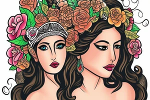 Mayan female god with a flower crown tattoo idea
