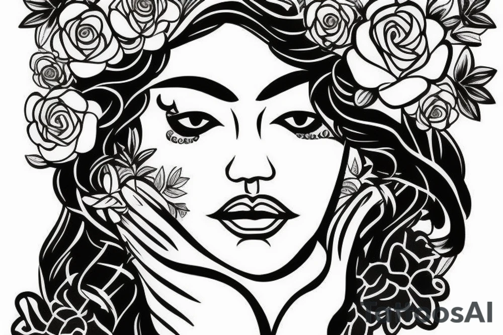 Mayan female god with a flower crown tattoo idea