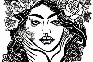 Mayan female god with a flower crown tattoo idea