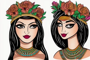 Egyptian female god with a flower crown tattoo idea