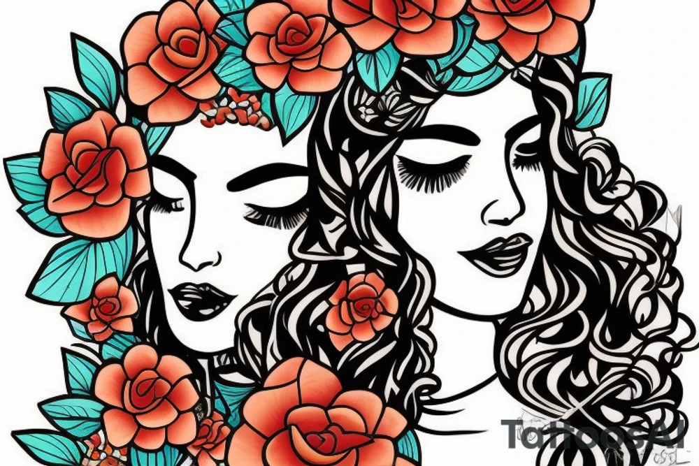 Egyptian female god with a flower crown tattoo idea