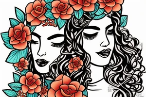 Egyptian female god with a flower crown tattoo idea