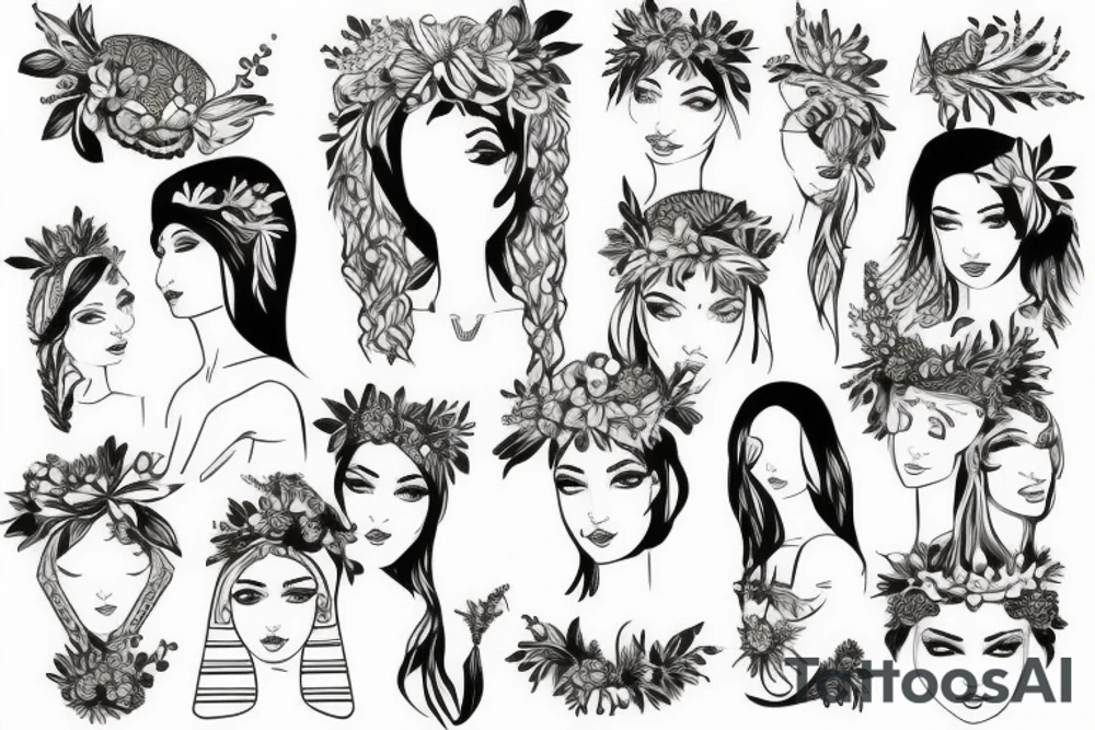 Egyptian female god with a flower crown tattoo idea