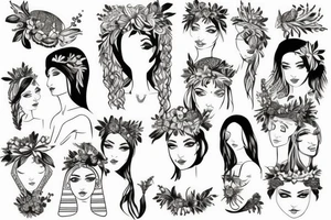Egyptian female god with a flower crown tattoo idea