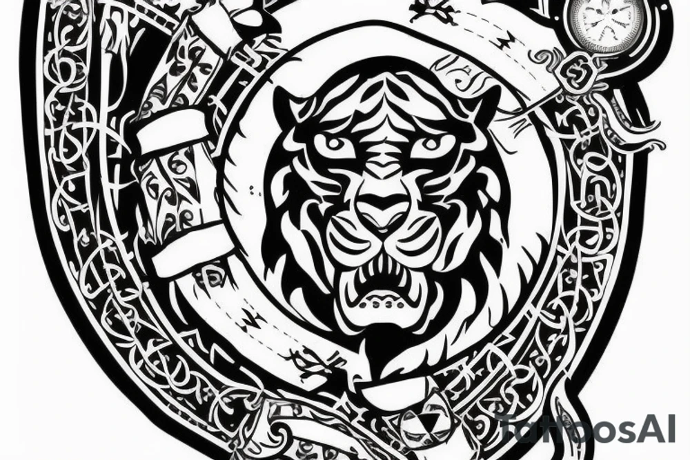 White Tiger, Pirate Ship, Compass, DNA Strand tattoo idea White Tiger, Pirate Ship, Compass, DNA Strand tattoo idea