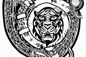 White Tiger, Pirate Ship, Compass, DNA Strand tattoo idea