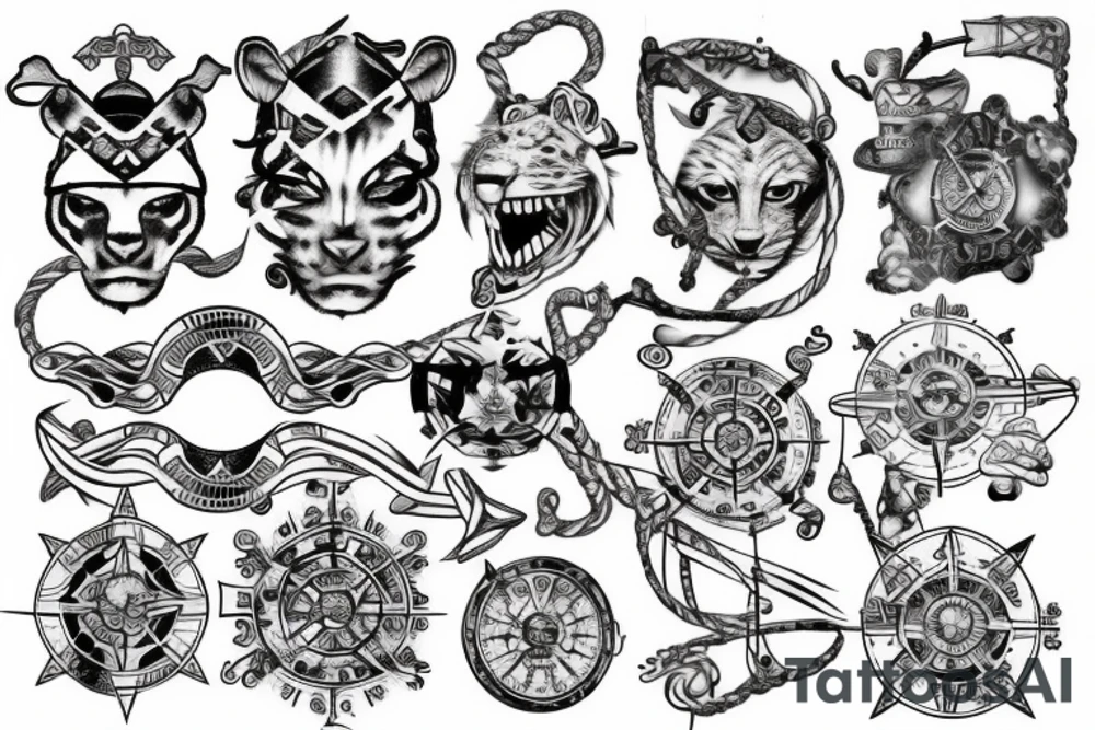 White Tiger, Pirate Ship, Compass, DNA Strand tattoo idea White Tiger, Pirate Ship, Compass, DNA Strand tattoo idea