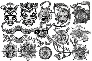 White Tiger, Pirate Ship, Compass, DNA Strand tattoo idea