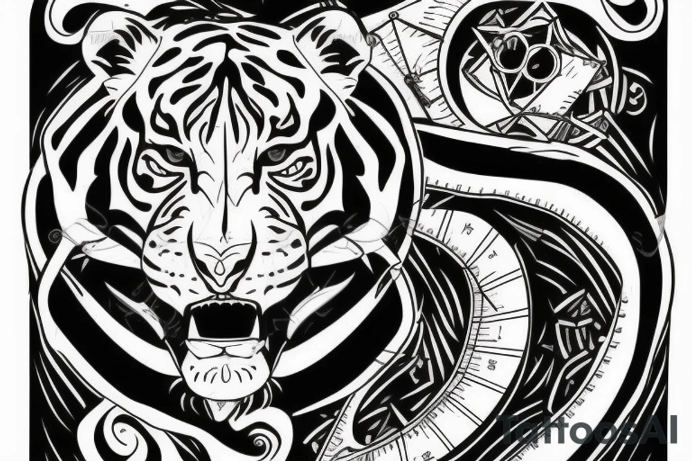 White Tiger, Pirate Ship, Compass, DNA Strand tattoo idea