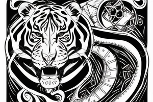 White Tiger, Pirate Ship, Compass, DNA Strand tattoo idea