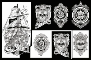 White Tiger, Pirate Ship, Compass, DNA Strand tattoo idea