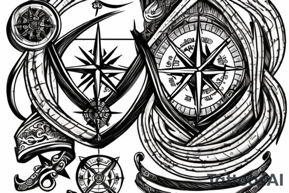 Pirate Ship, Compass, DNA Strand tattoo idea
