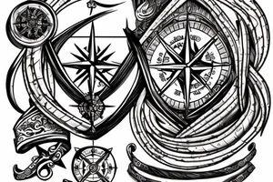 Pirate Ship, Compass, DNA Strand tattoo idea