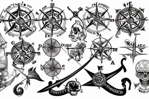 Pirate Ship, Compass, DNA Strand tattoo idea