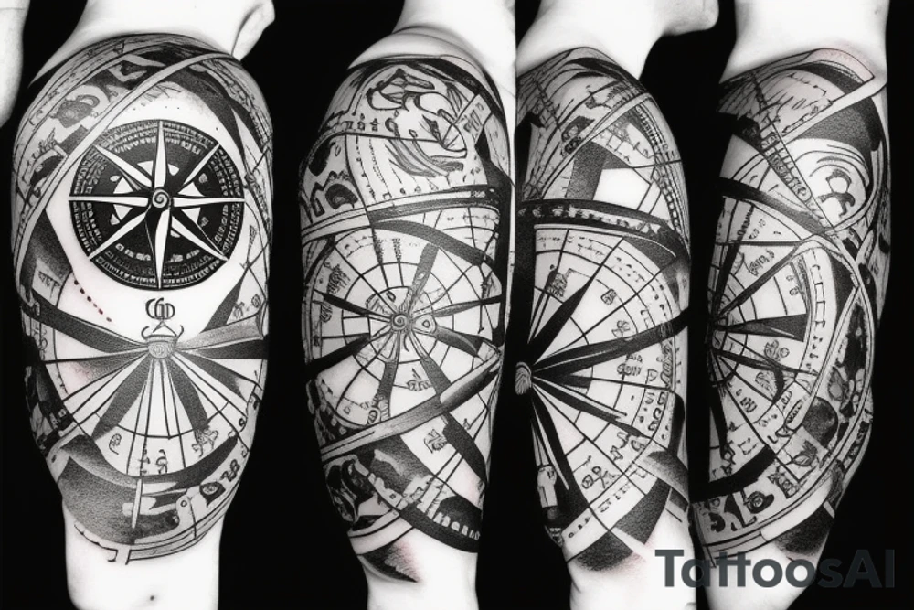 Pirate Ship, Compass, DNA Strand tattoo idea