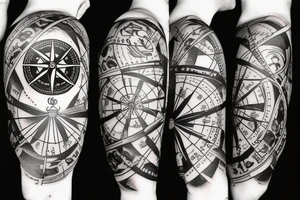 Pirate Ship, Compass, DNA Strand tattoo idea