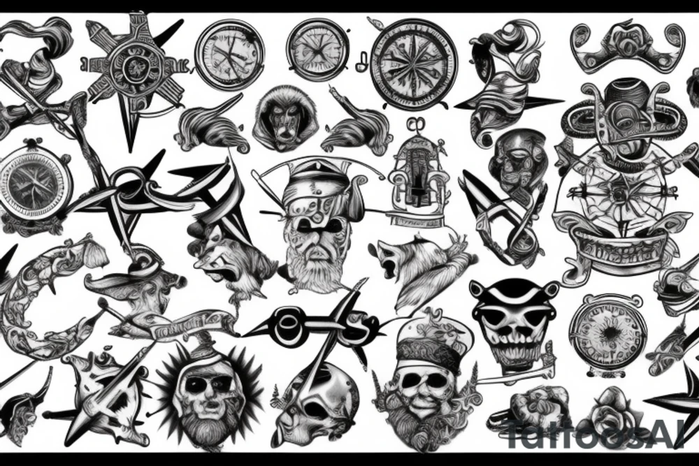 White Tiger, Pirate Ship, Compass tattoo idea