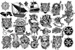 White Tiger, Pirate Ship, Compass tattoo idea