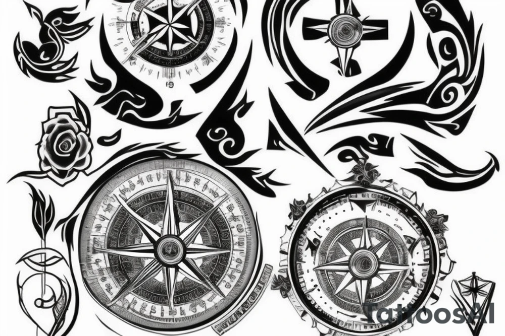 White Tiger, Ship, Compass tattoo idea