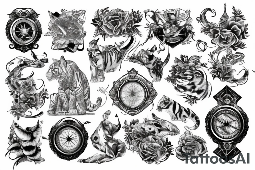 White Tiger, Ship, Compass tattoo idea