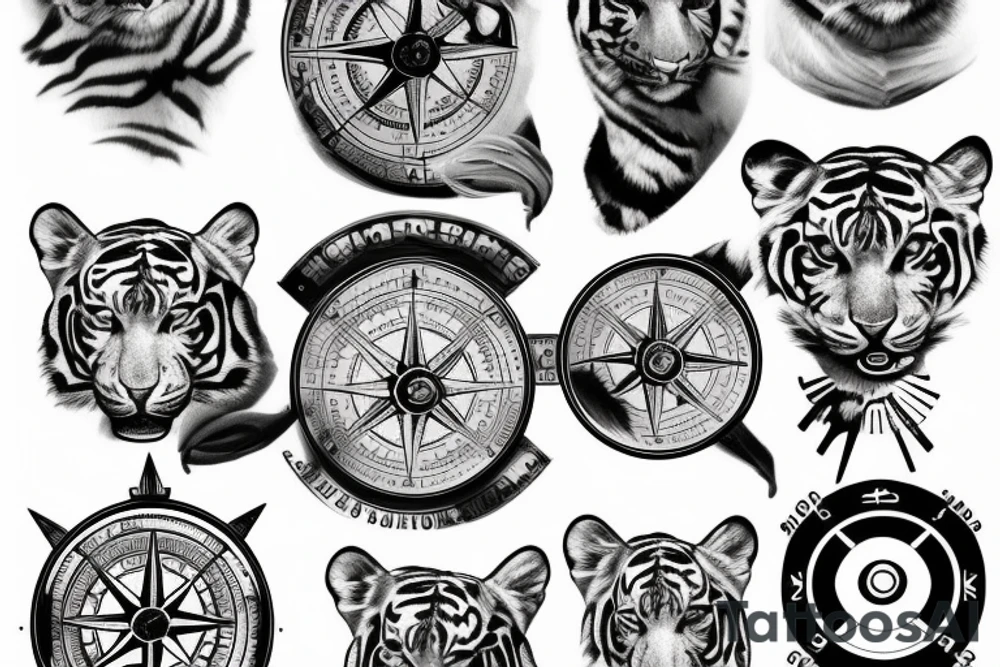 White Tiger, Ship, Compass tattoo idea
