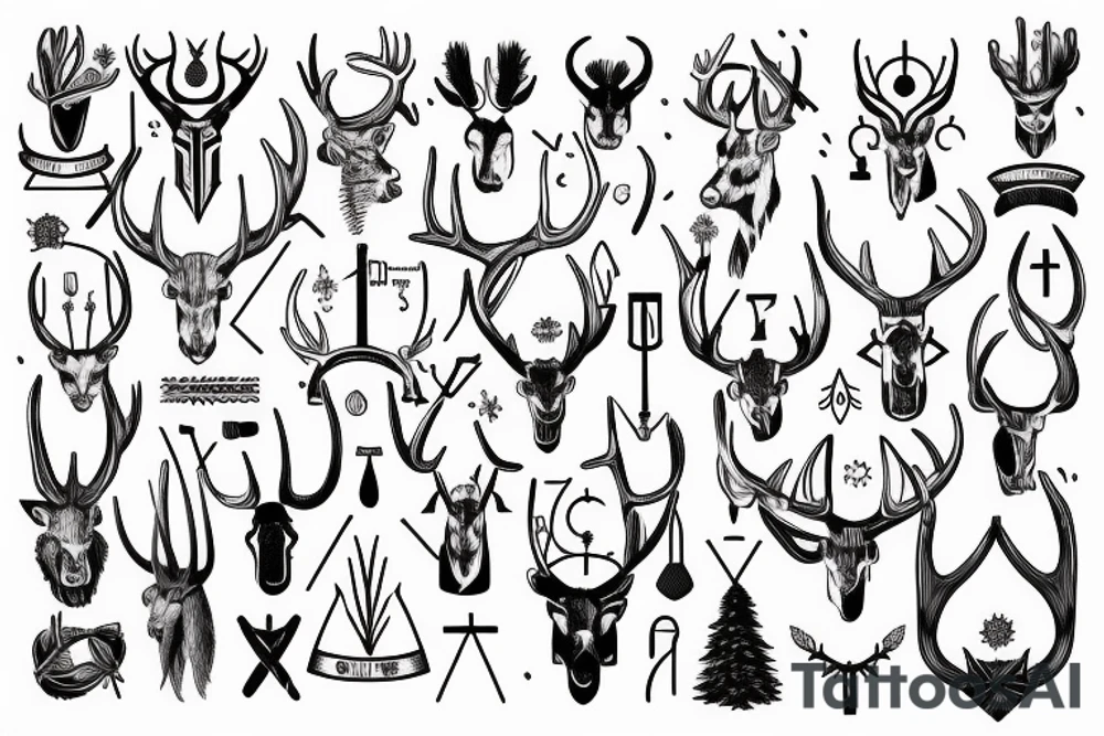 God of hunting wearing a crown made of antlers with a Nordic compass background tattoo idea