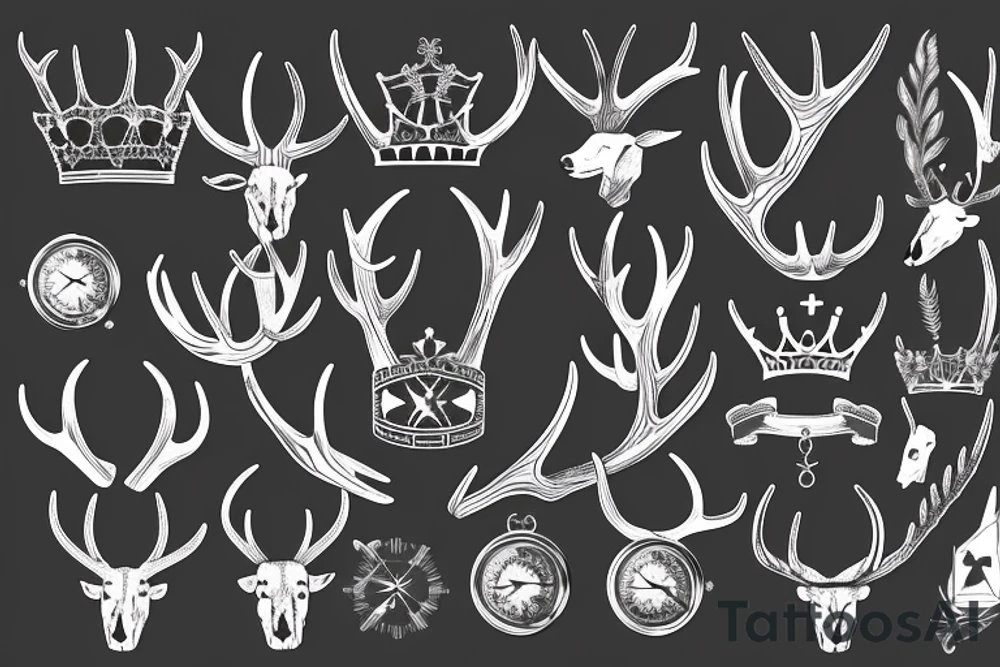 God of hunting wearing a crown made of antlers with a Nordic compass background tattoo idea