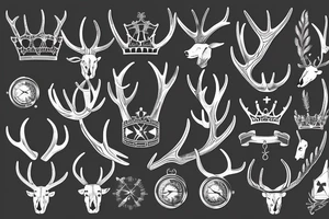 God of hunting wearing a crown made of antlers with a Nordic compass background tattoo idea