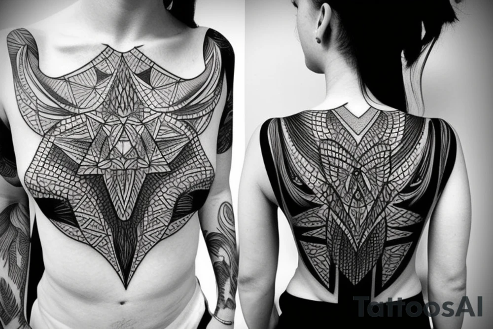 Black and white geometric tattoo of nature or animals on female ribs? tattoo idea