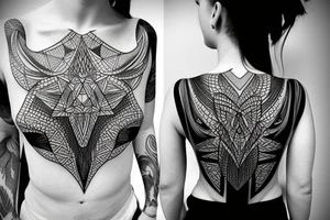 Black and white geometric tattoo of nature or animals on female ribs? tattoo idea