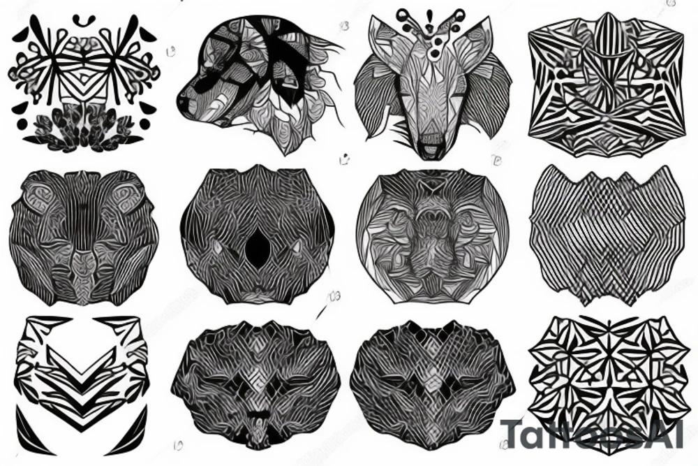 Black and white geometric tattoo of nature or animals on female ribs? tattoo idea