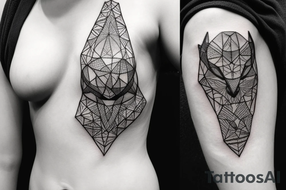 Black and white geometric tattoo of nature or animals on female ribs? tattoo idea