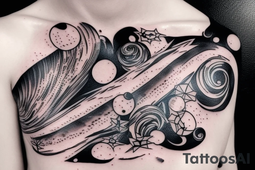 Milky way and sky on female ribs tattoo idea