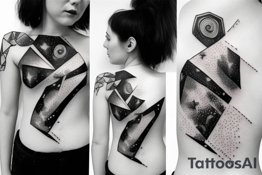Milky way and sky on female ribs tattoo idea