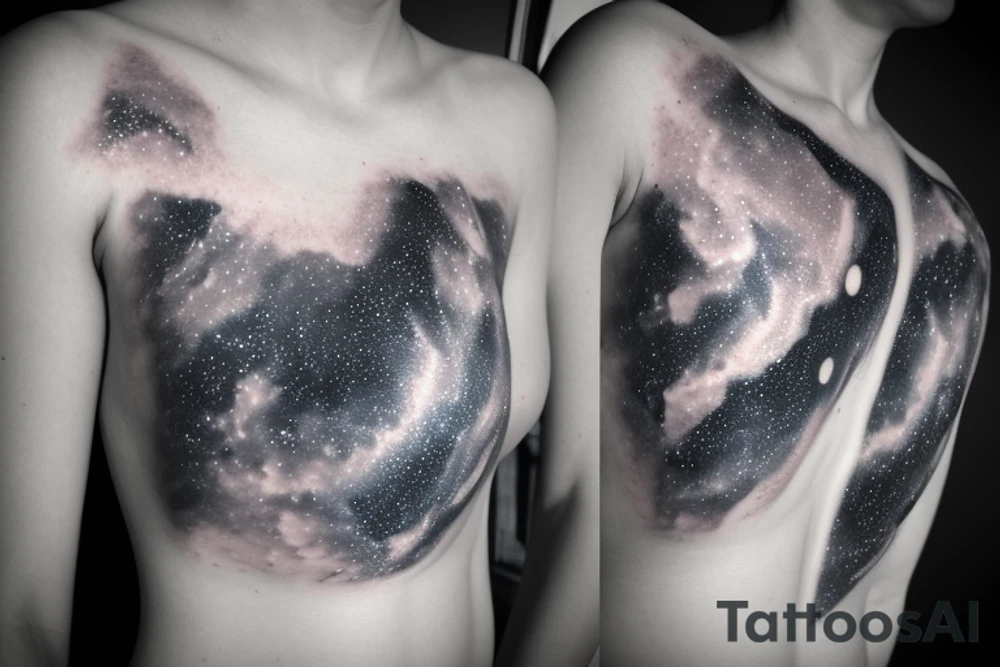 Geometric milky way and sky going along female ribs done in thin contour tattoo idea