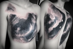 Geometric milky way and sky going along female ribs done in  thin contour tattoo idea