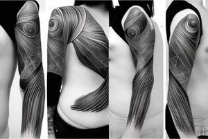 Geometric milky way and sky going along female ribs done in  thin contour tattoo idea