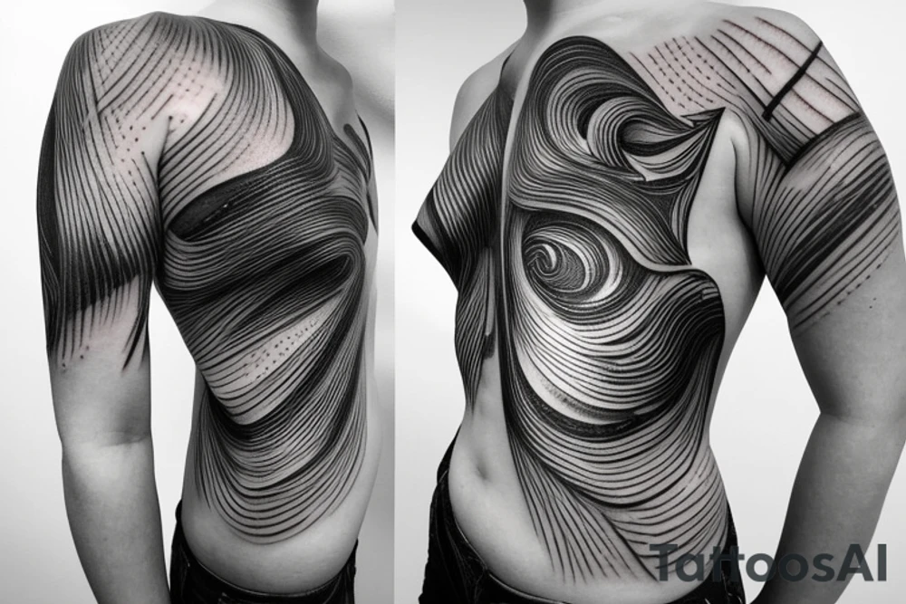 Geometric milky way and sky going along female ribs done in thin contour tattoo idea