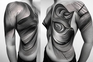 Geometric milky way and sky going along female ribs done in  thin contour tattoo idea