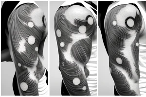 Geometric milky way and sky going along female ribs done in  thin contour tattoo idea