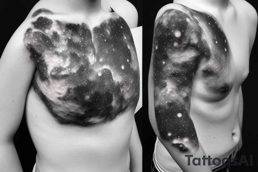 Geometric milky way and sky going along female ribs done in thin contour tattoo idea