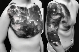 Geometric milky way and sky going along female ribs done in  thin contour tattoo idea