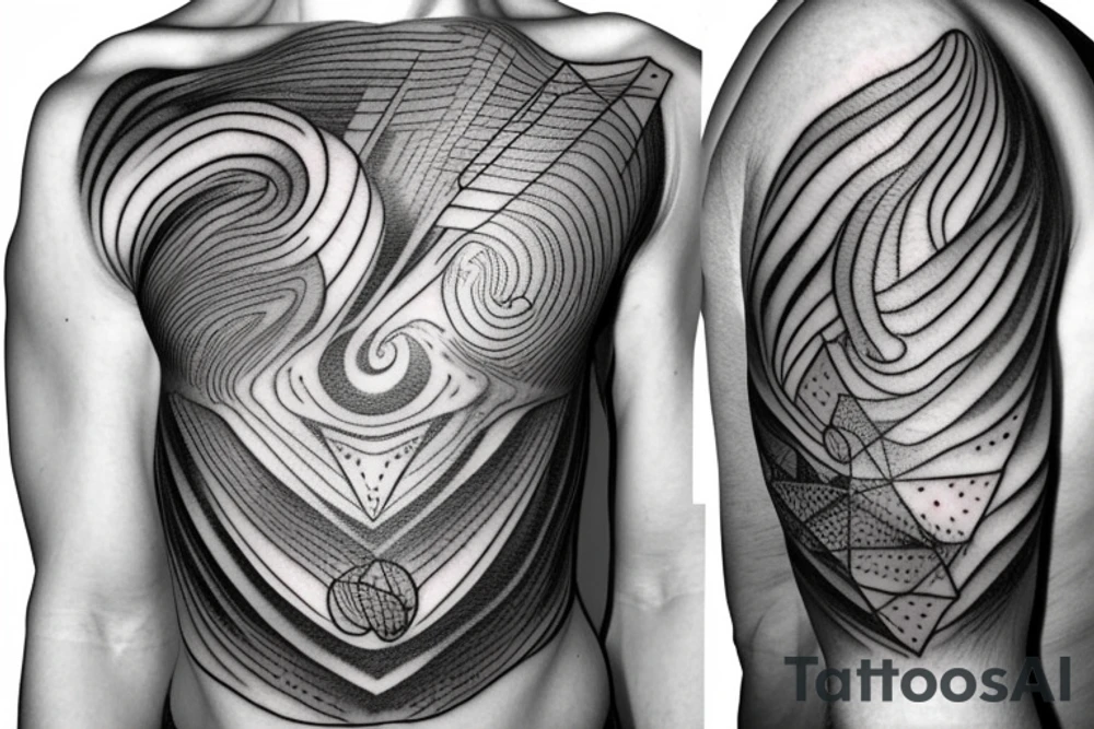 Geometric milky way and sky going along female ribs done in thin contour tattoo idea