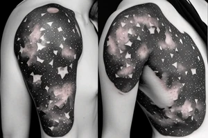 Geometric milky way and sky going along female ribs done in  thin contour tattoo idea