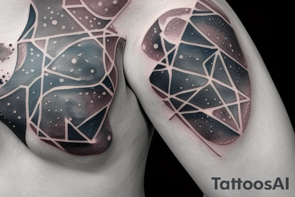 Geometric milky way and sky going along female ribs done in thin contour tattoo idea